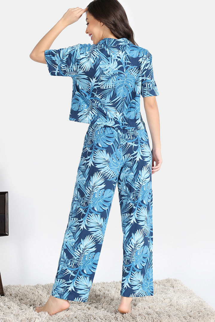Zivame Indigo Wild Knit Poly Pyjama Set - Moonlight Ocean — image 5